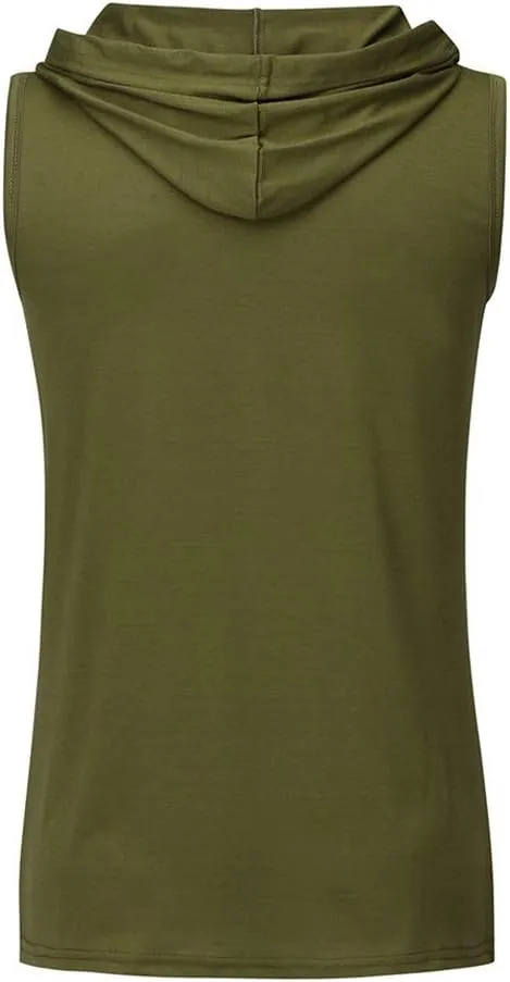 Cozy Sweatshirts for Men Muscle Print Sleeveless Hooded Bodybuilding Pocket Tight-Drying Tops Sweatshirts