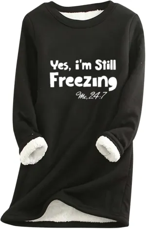 Crewneck Sweatshirts Women Fleece Lined Pullover Sweatshirt Letter Print Sweatshirt Warm Fuzzy Long Sleeve Shirts