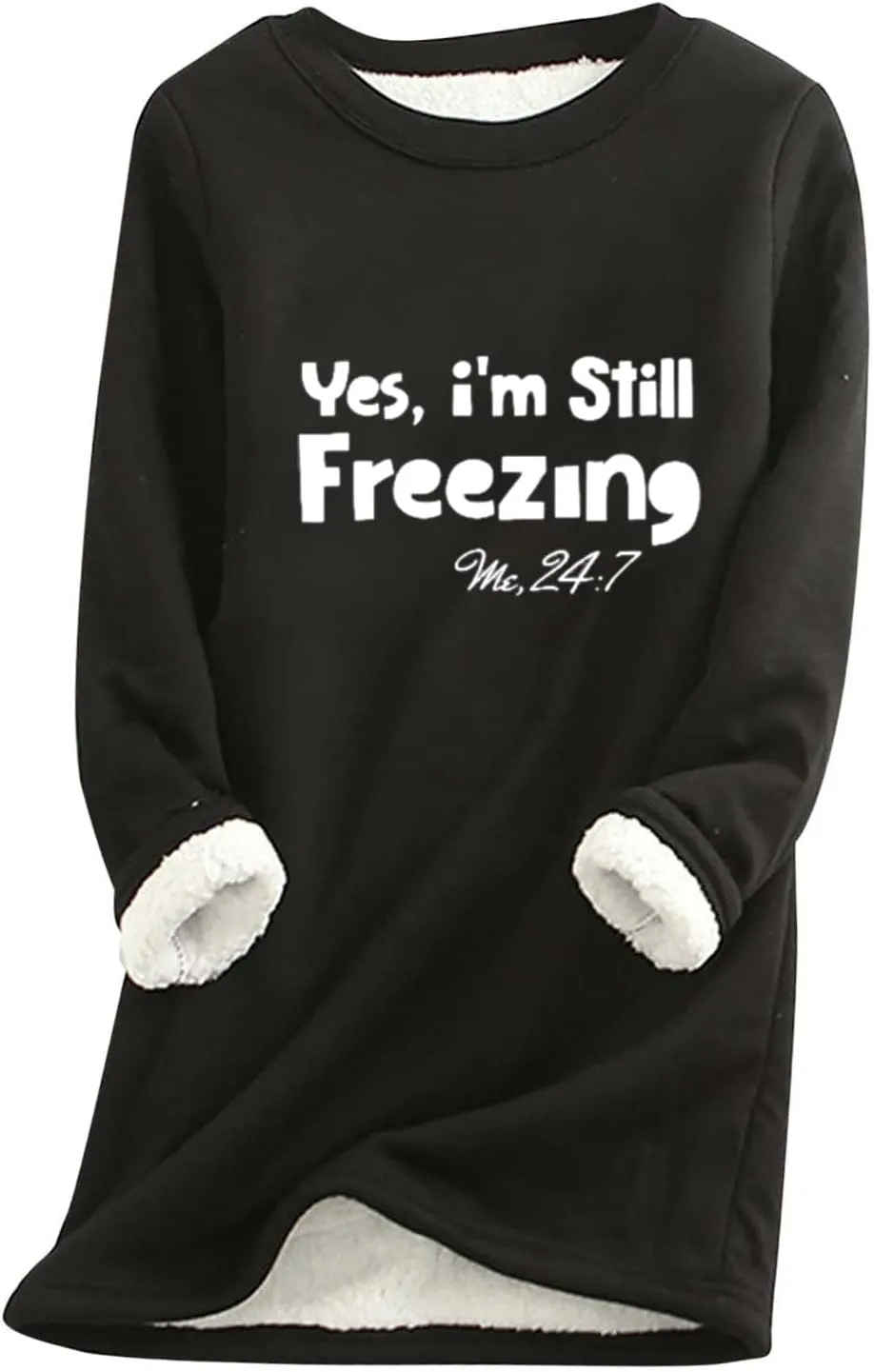 Crewneck Sweatshirts Women Fleece Lined Pullover Sweatshirt Letter Print Sweatshirt Warm Fuzzy Long Sleeve Shirts