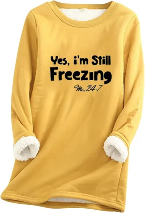 Crewneck Sweatshirts Women Fleece Lined Pullover Sweatshirt Letter Print Sweatshirt Warm Fuzzy Long Sleeve Shirts