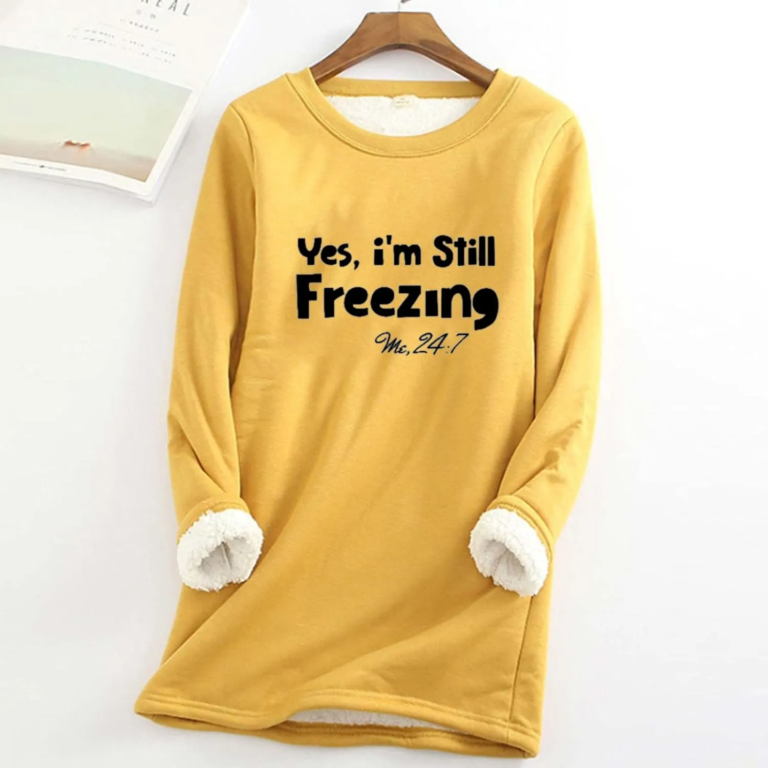 Crewneck Sweatshirts Women Fleece Lined Pullover Sweatshirt Letter Print Sweatshirt Warm Fuzzy Long Sleeve Shirts