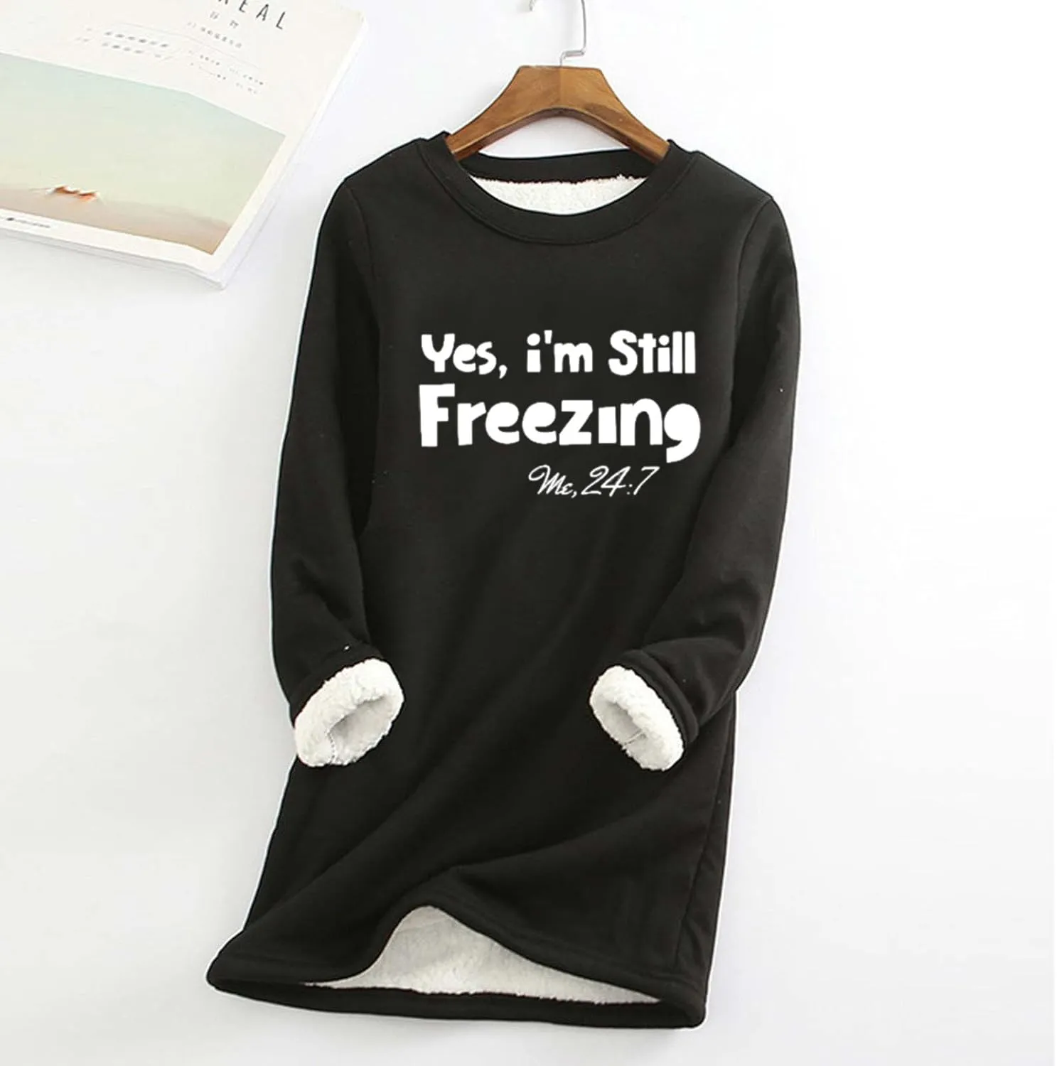 Crewneck Sweatshirts Women Fleece Lined Pullover Sweatshirt Letter Print Sweatshirt Warm Fuzzy Long Sleeve Shirts