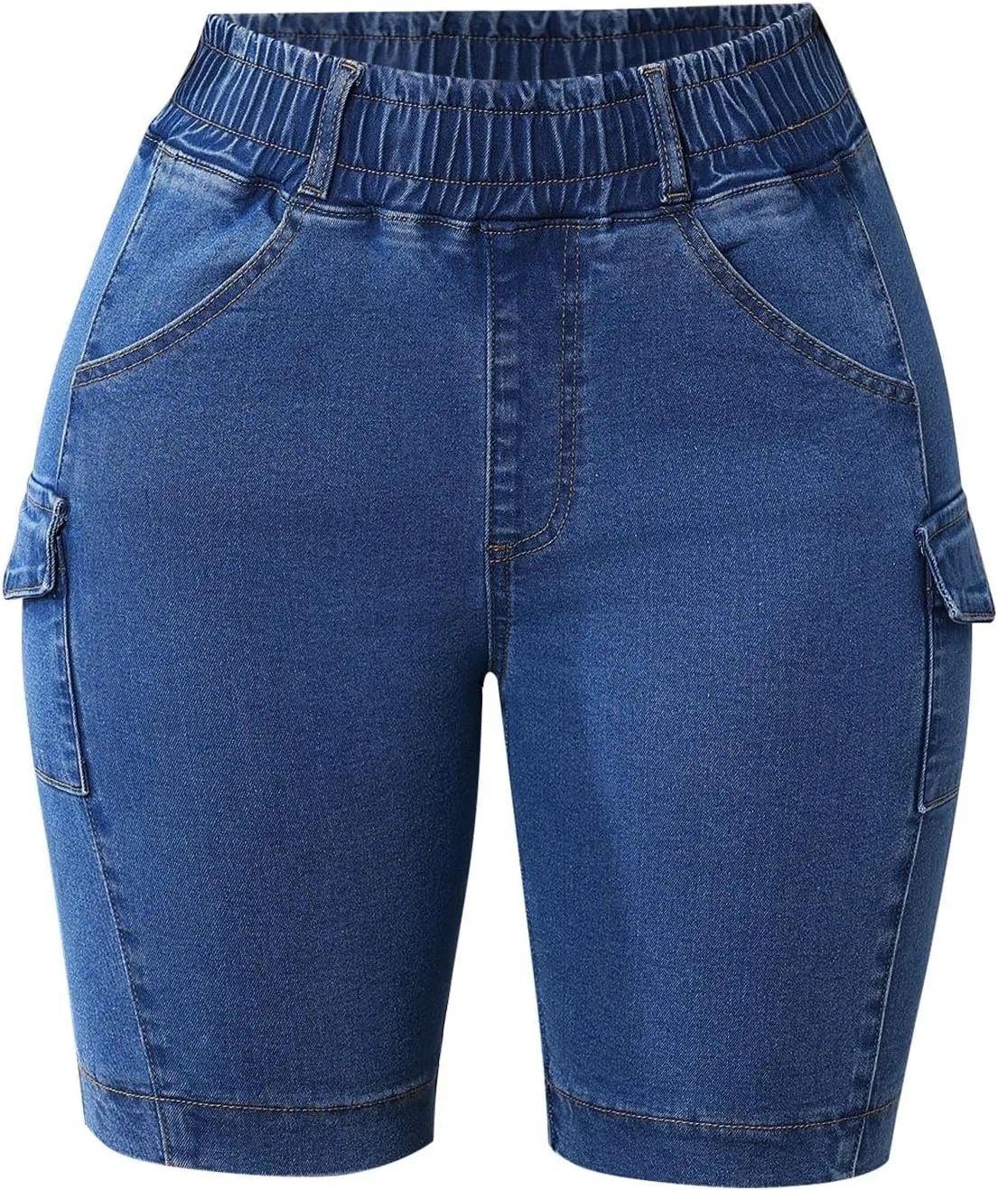 Denim Stretch Bermuda Shorts for Women High Waisted Knee Length Straight Leg Jeans Shorts Baggy Plus Size Boyfriend Jorts
