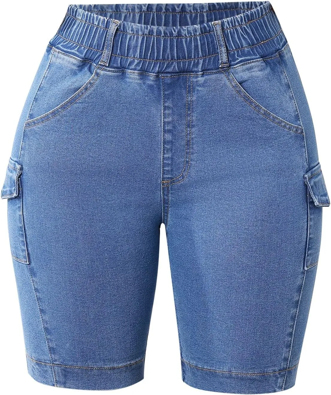 Denim Stretch Bermuda Shorts for Women High Waisted Knee Length Straight Leg Jeans Shorts Baggy Plus Size Boyfriend Jorts