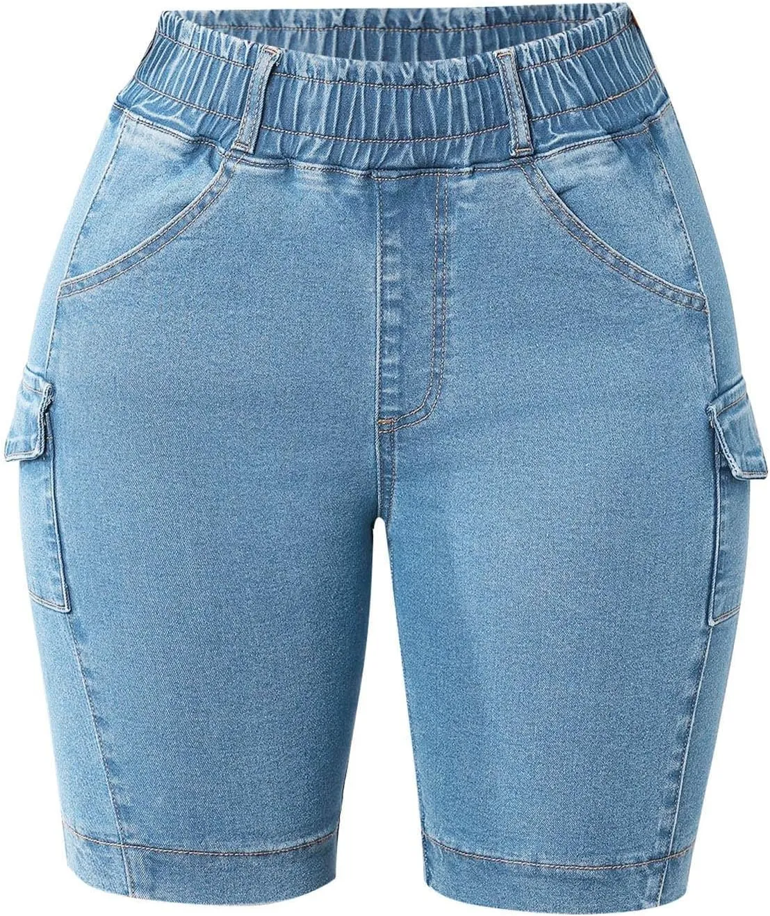 Denim Stretch Bermuda Shorts for Women High Waisted Knee Length Straight Leg Jeans Shorts Baggy Plus Size Boyfriend Jorts