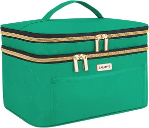 Double Layer Travel Makeup Bag Women, Large Cosmetic Case, Organizer for Travel-Size Accessories Bottles, Brushes, and Skin Care Products (Green, Double-Layer)