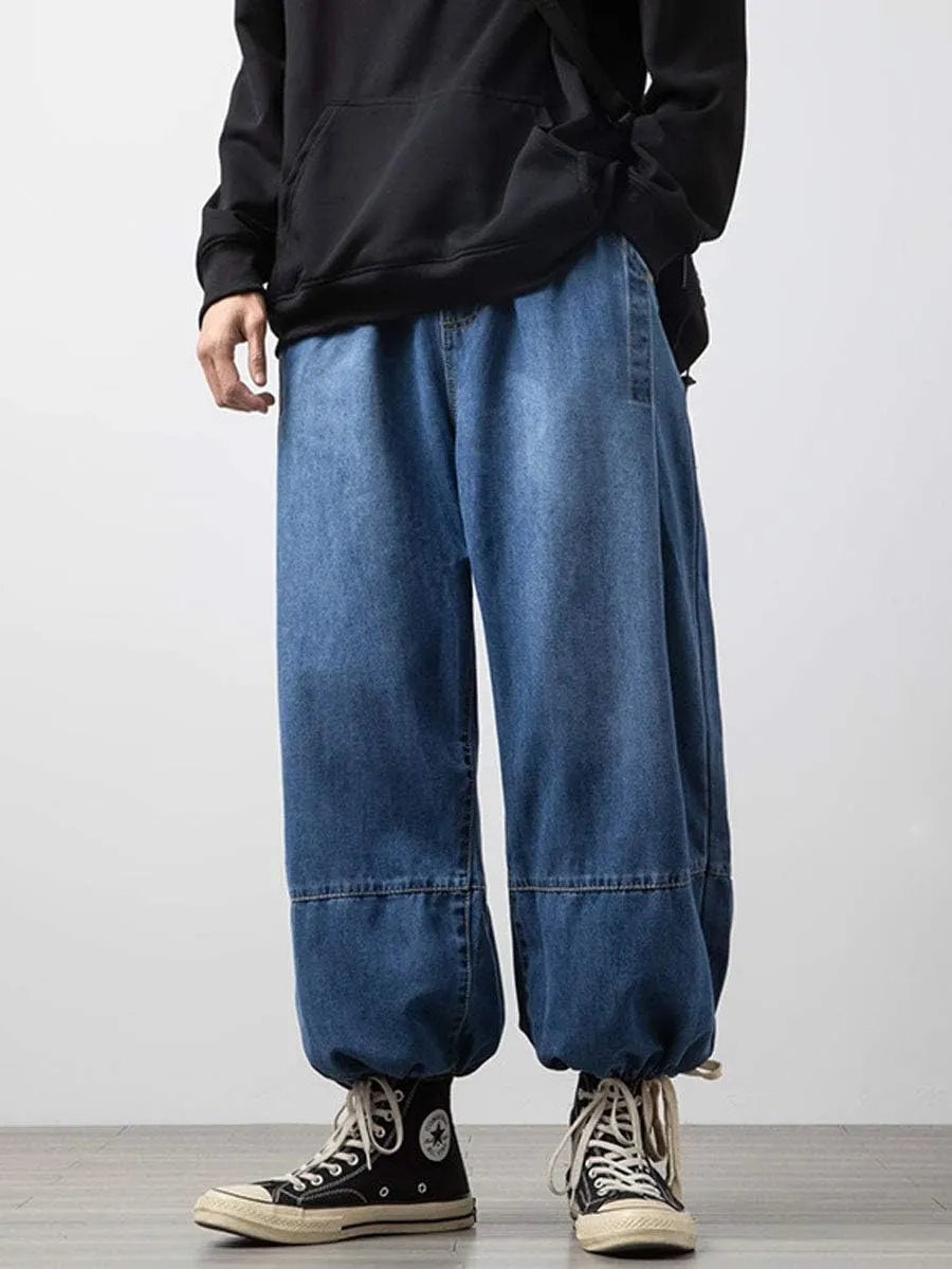 ebossy Men's Winter Heavyweight Baggy Jeans Joggers Pleated Denim Harem Pants