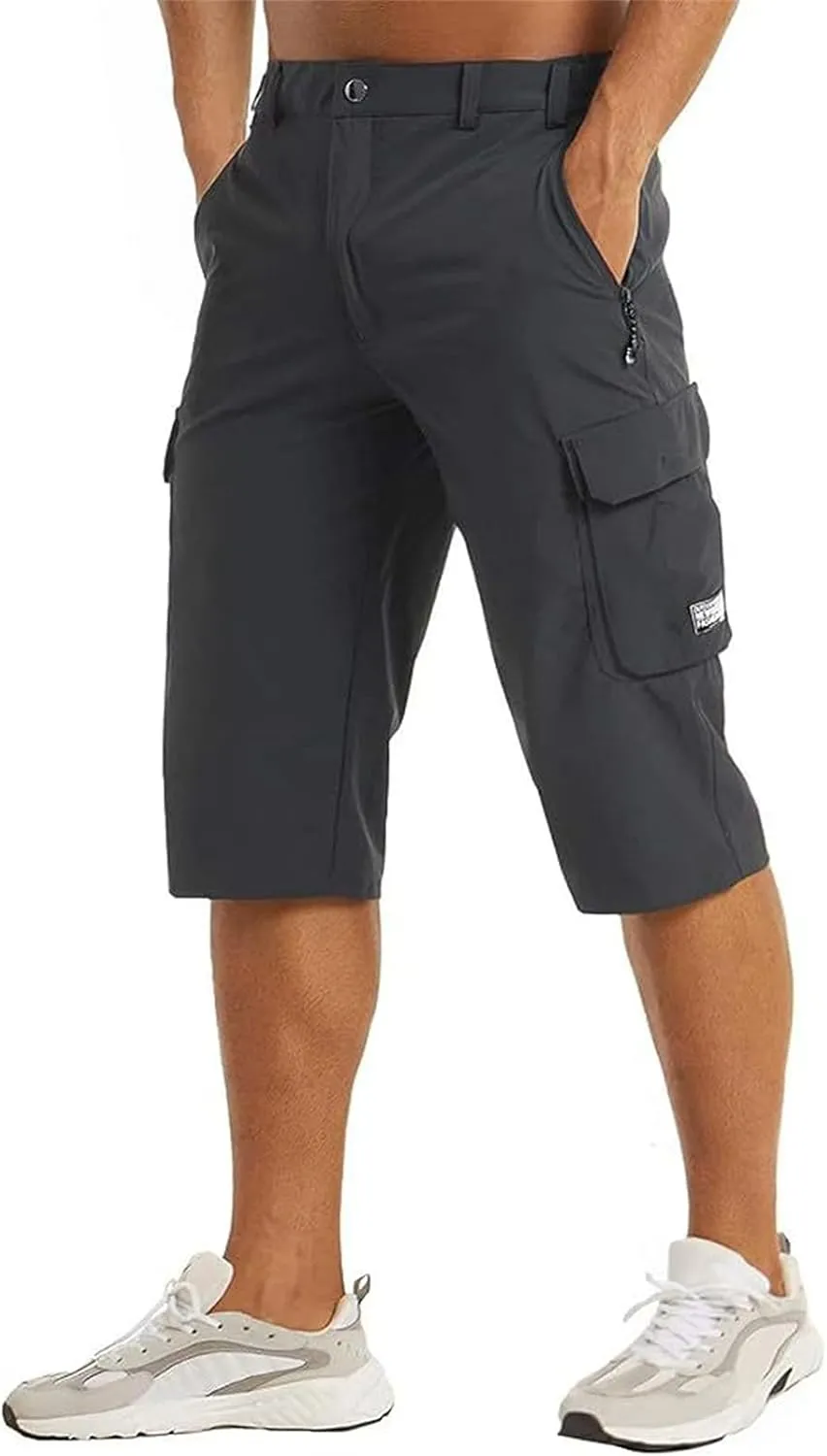 evzosrz Men's 3/4 Shorts Quick Dry Lightweight Workout Shorts Fishing Golf Athletic Hiking Capri Pants with Zipper Pockets