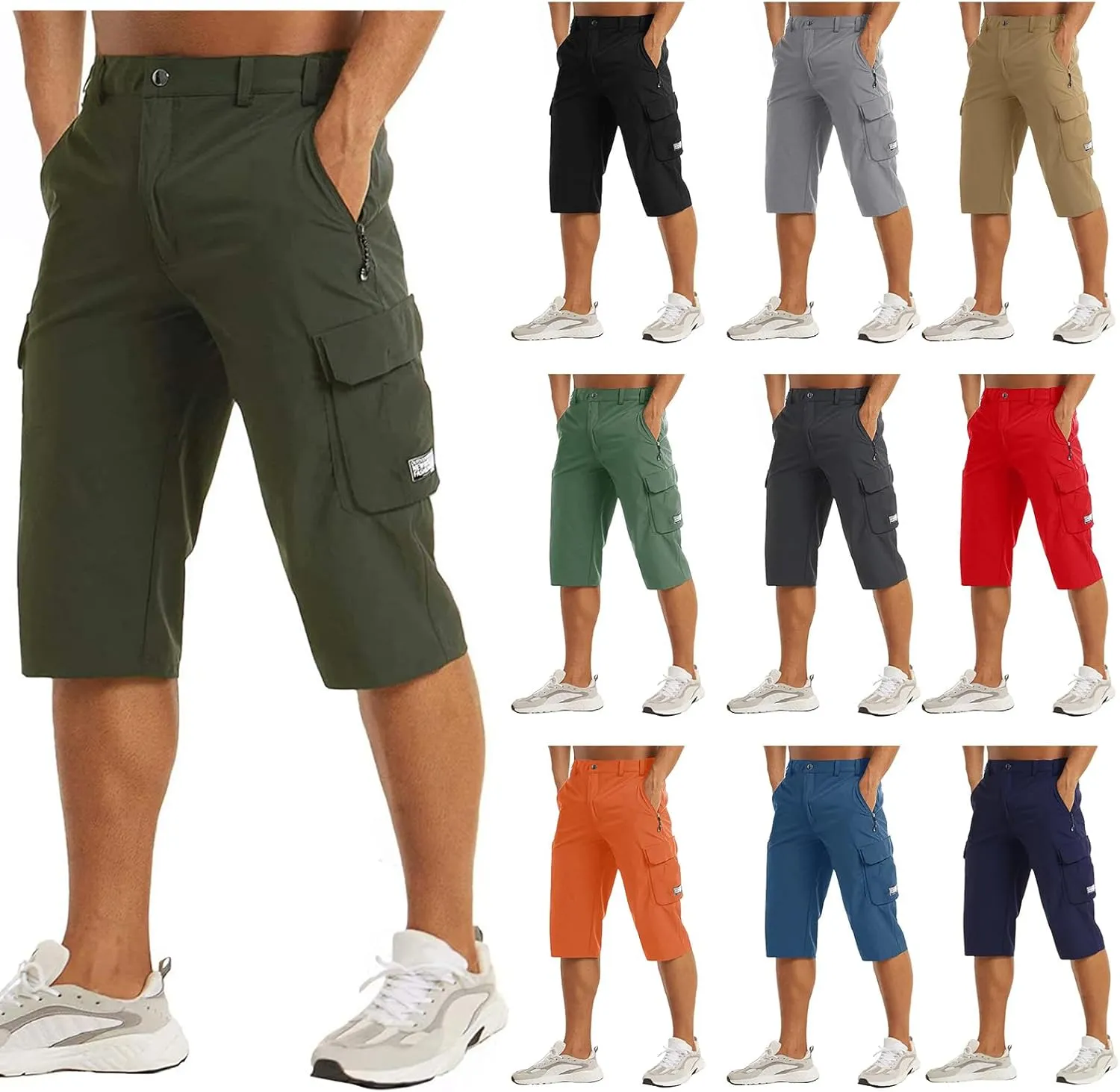 evzosrz Men's 3/4 Shorts Quick Dry Lightweight Workout Shorts Fishing Golf Athletic Hiking Capri Pants with Zipper Pockets