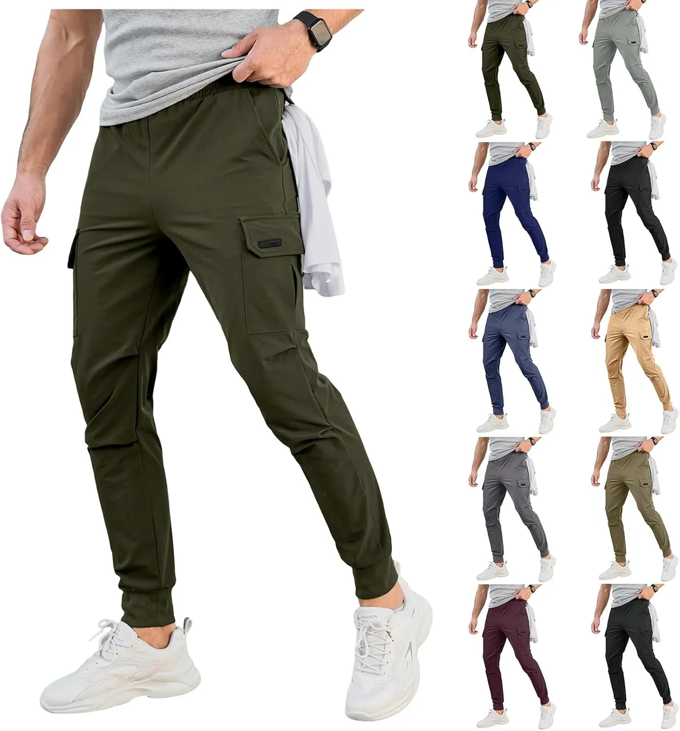 evzosrz Men's Cargo Joggers Pants Slim Fit Tactical Stretch Casual Sweatpants Workout Jogging Trousers with Multi Pockets