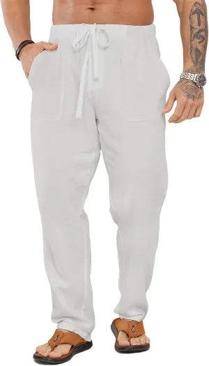 evzosrz Mens Casual Pants Lightweight Drawstring Elastic Waist Straight Legs Yoga Vacation Beach Lounge Solid Loose Trousers