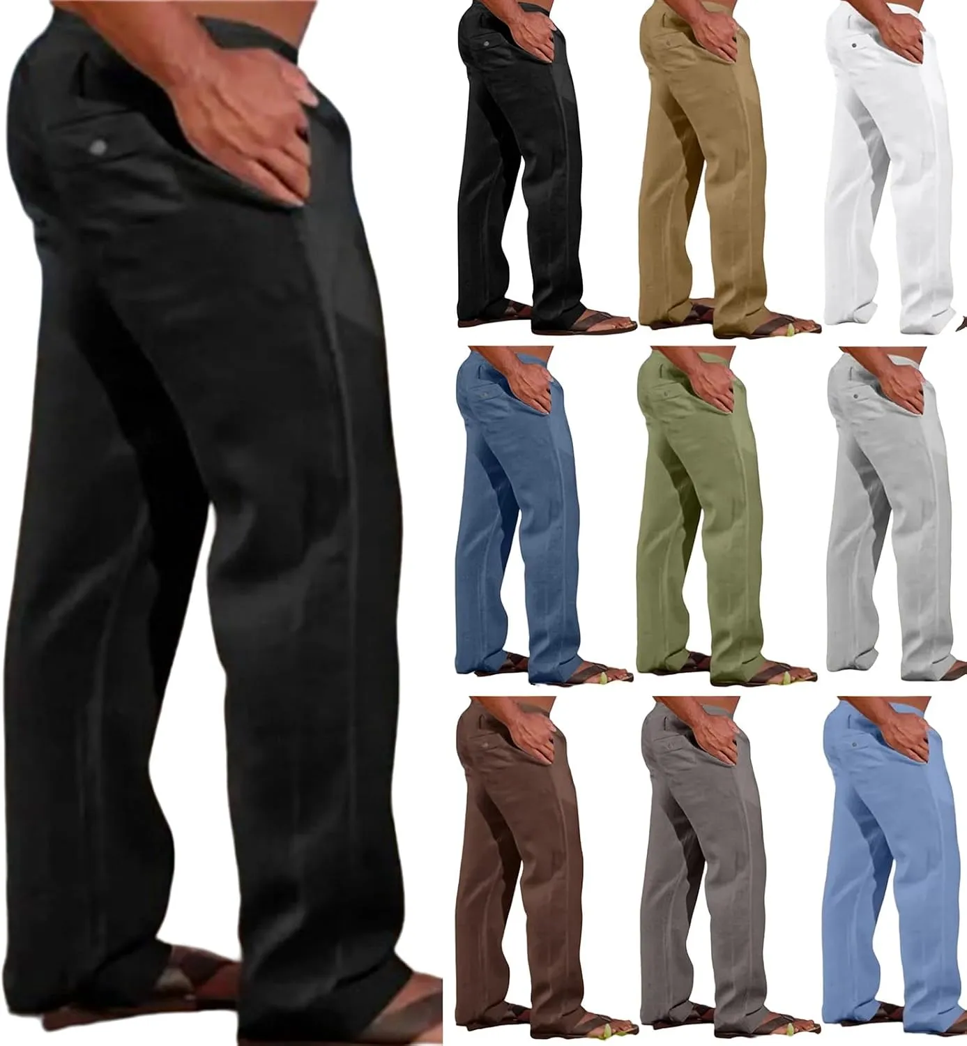 evzosrz Mens Casual Pants Loose Fit Elastic Waist Lightweight Drawstring Straight Pant Beach Yoga Fall Solid Trousers