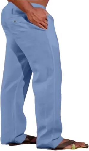 evzosrz Mens Casual Pants Loose Fit Elastic Waist Lightweight Drawstring Straight Pant Beach Yoga Fall Solid Trousers