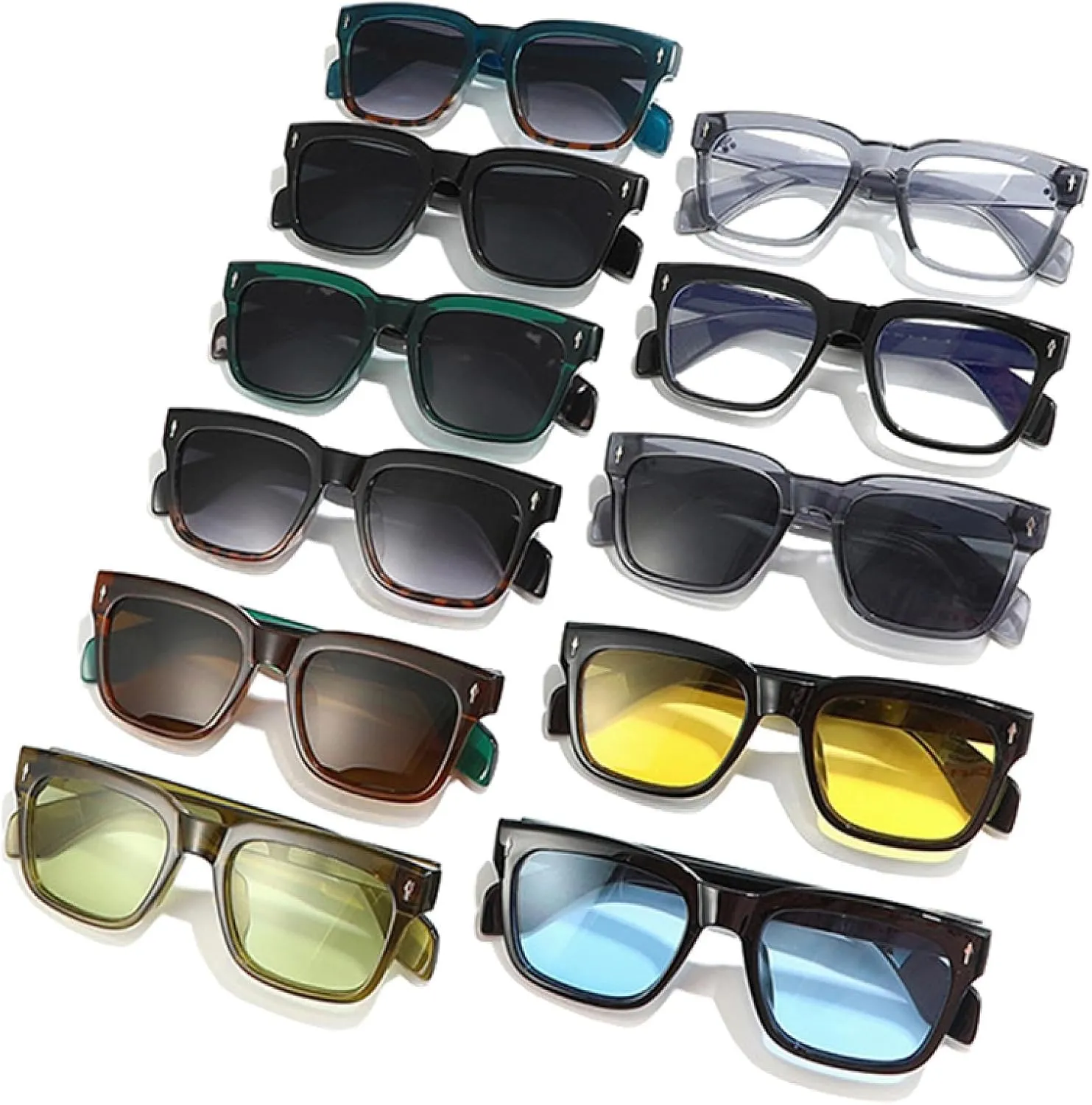 Fashion Gradient Women Sunglasses Vintage Rivets Men Olive Green Uv400
