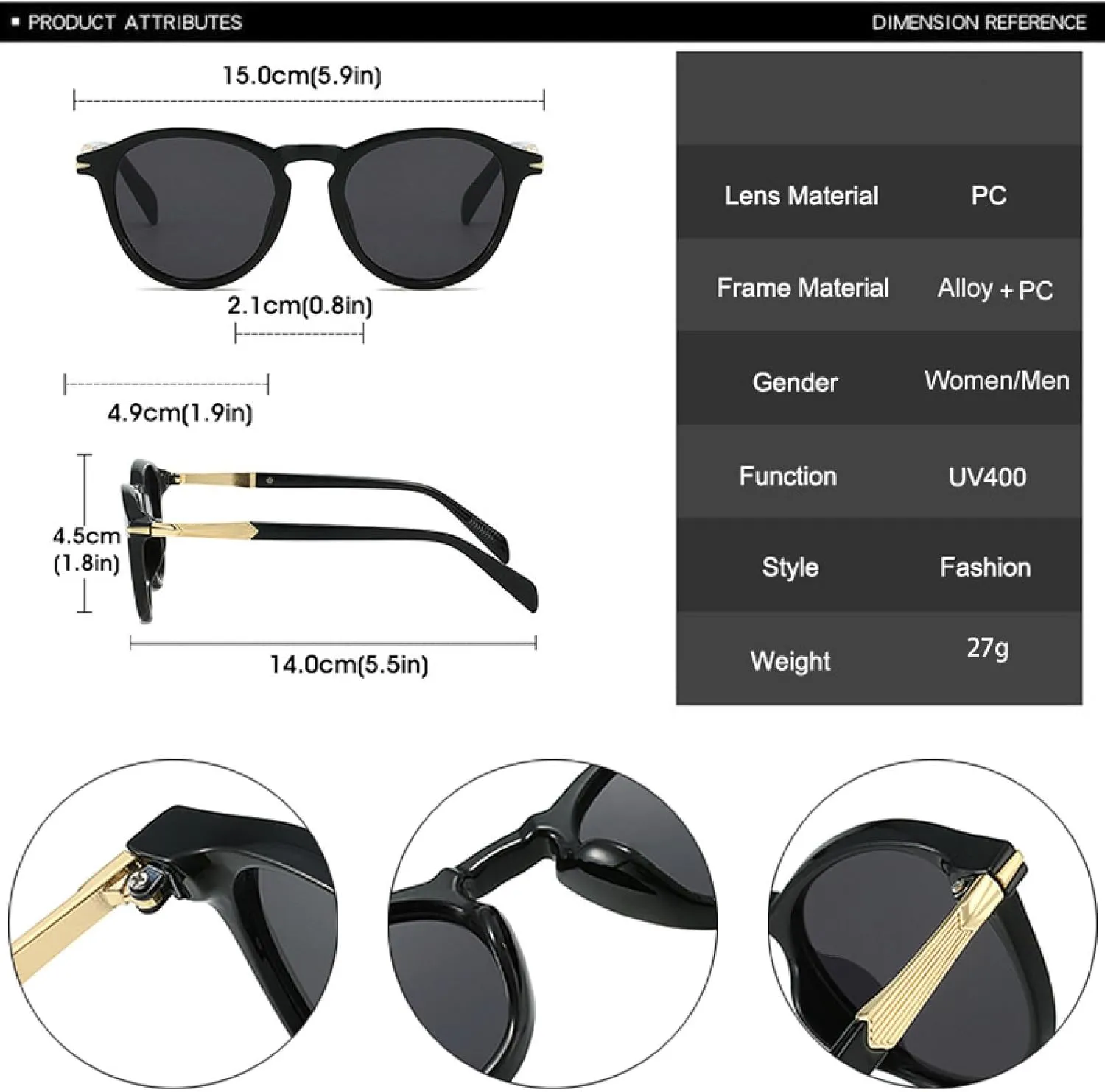 Fashion Round Women Gradient Sunglasses Uv400 Vintage Men Punk