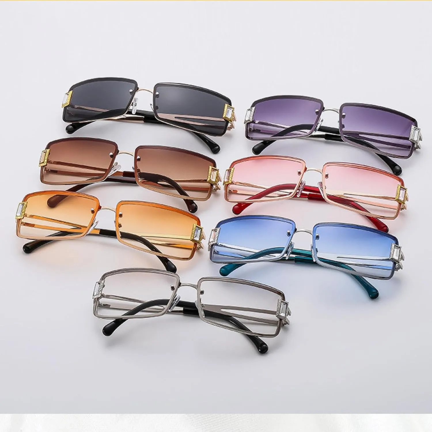 Fashion Small Rimless Frame Sunglasses Gemstone Sunglasses Metal Women's Uv400