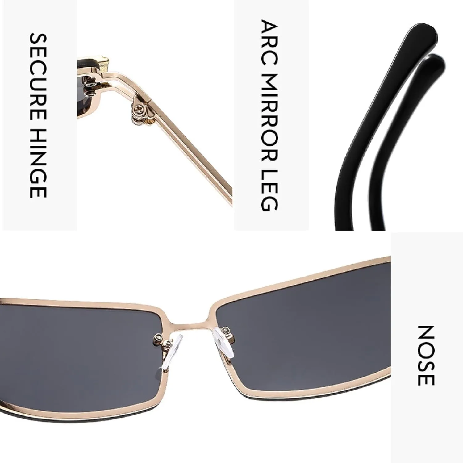 Fashion Small Rimless Frame Sunglasses Gemstone Sunglasses Metal Women's Uv400
