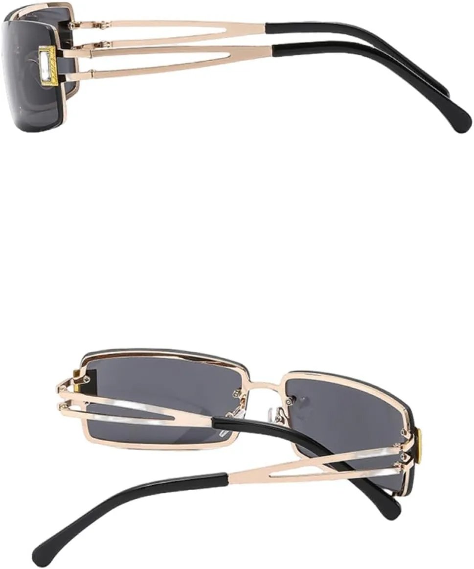 Fashion Small Rimless Frame Sunglasses Gemstone Sunglasses Metal Women's Uv400