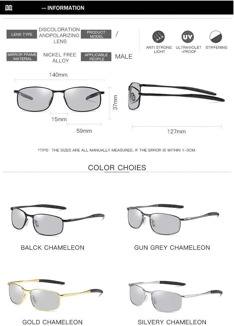 FEISEDY Classic Polarized Photochromic Sunglasses Driving Photosensitive Glasses B2444