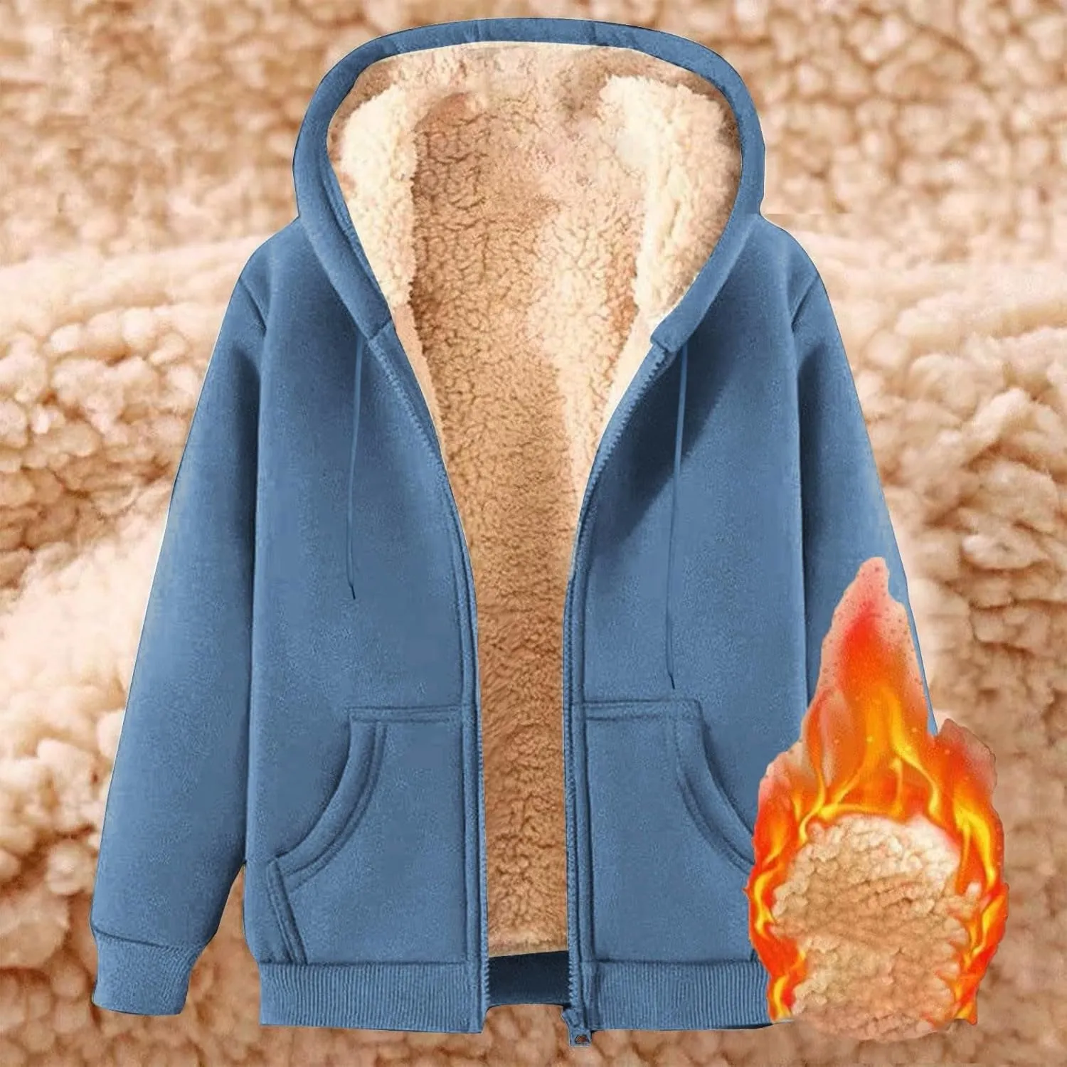 Fleece Jacket Men Fleece Jacket Women Unisex Fall Winter Warm Plush Lined Sherpa Cardigan Casual Long Sleeve Hoodies