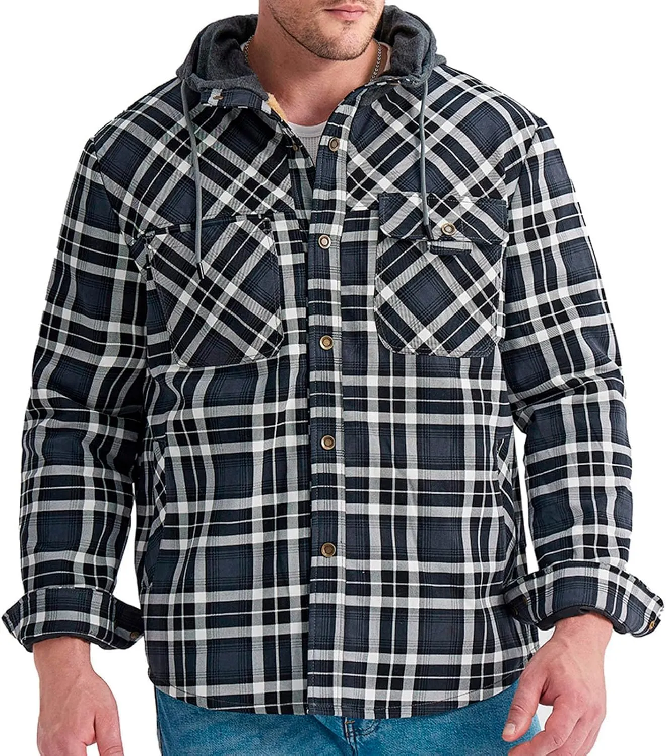 Fleece Sweatshirts Men Warm Sherpa Lined Sweatshirts Flannel Plaid Winter Zip Up Hoodies Thick Jacket
