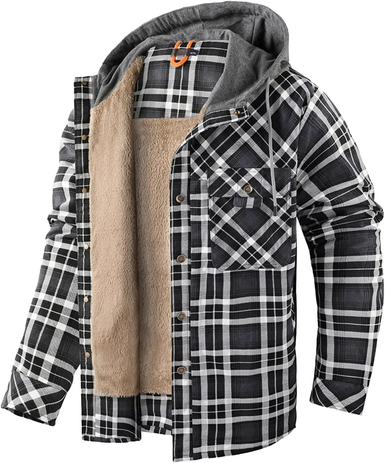 Fleece Sweatshirts Men Warm Sherpa Lined Sweatshirts Flannel Plaid Winter Zip Up Hoodies Thick Jacket