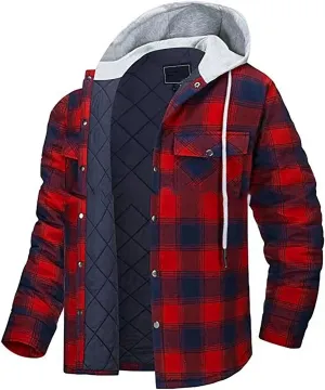 Fleece Sweatshirts Men Warm Sherpa Lined Sweatshirts Flannel Plaid Winter Zip Up Hoodies Thick Jacket