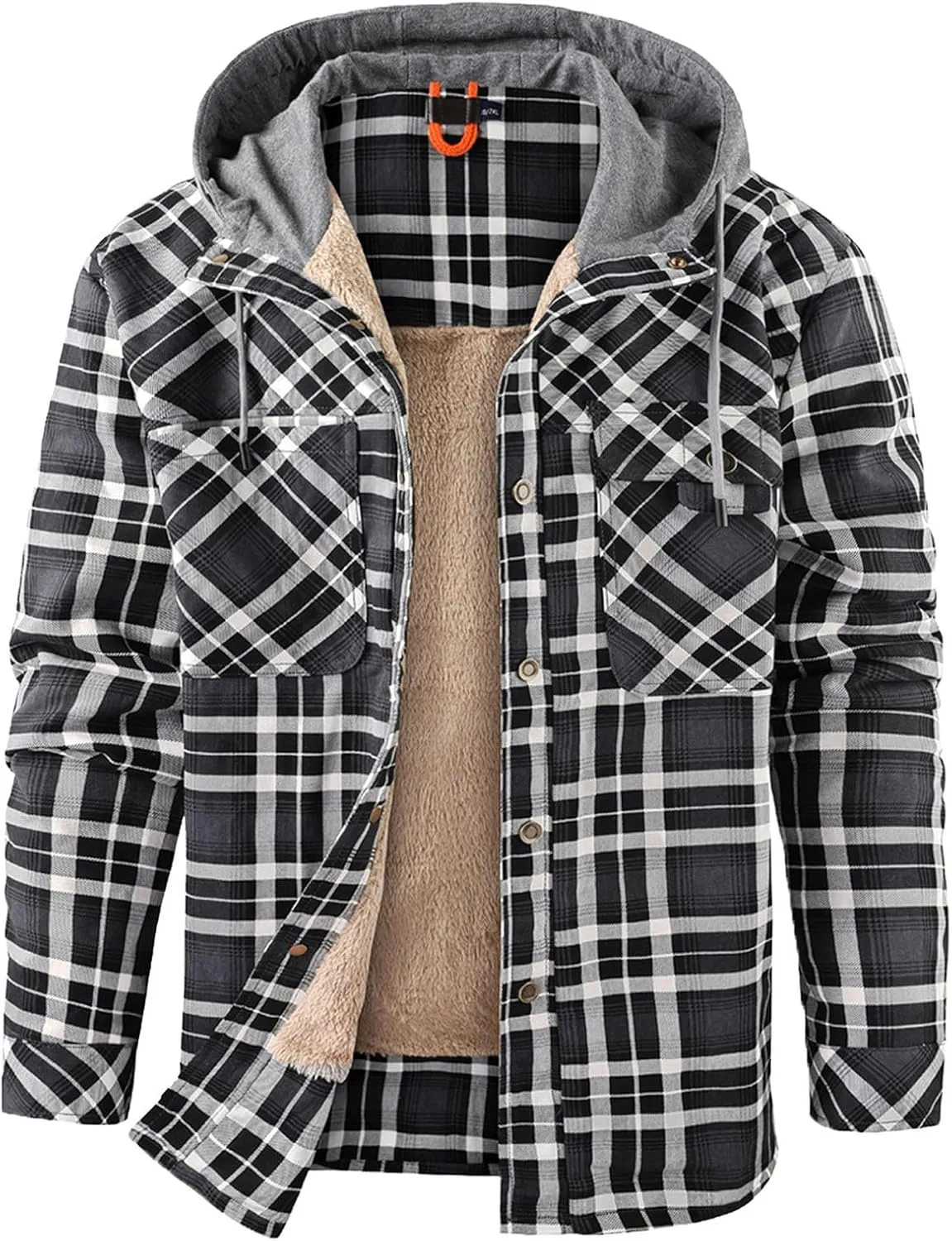Fleece Sweatshirts Men Warm Sherpa Lined Sweatshirts Flannel Plaid Winter Zip Up Hoodies Thick Jacket