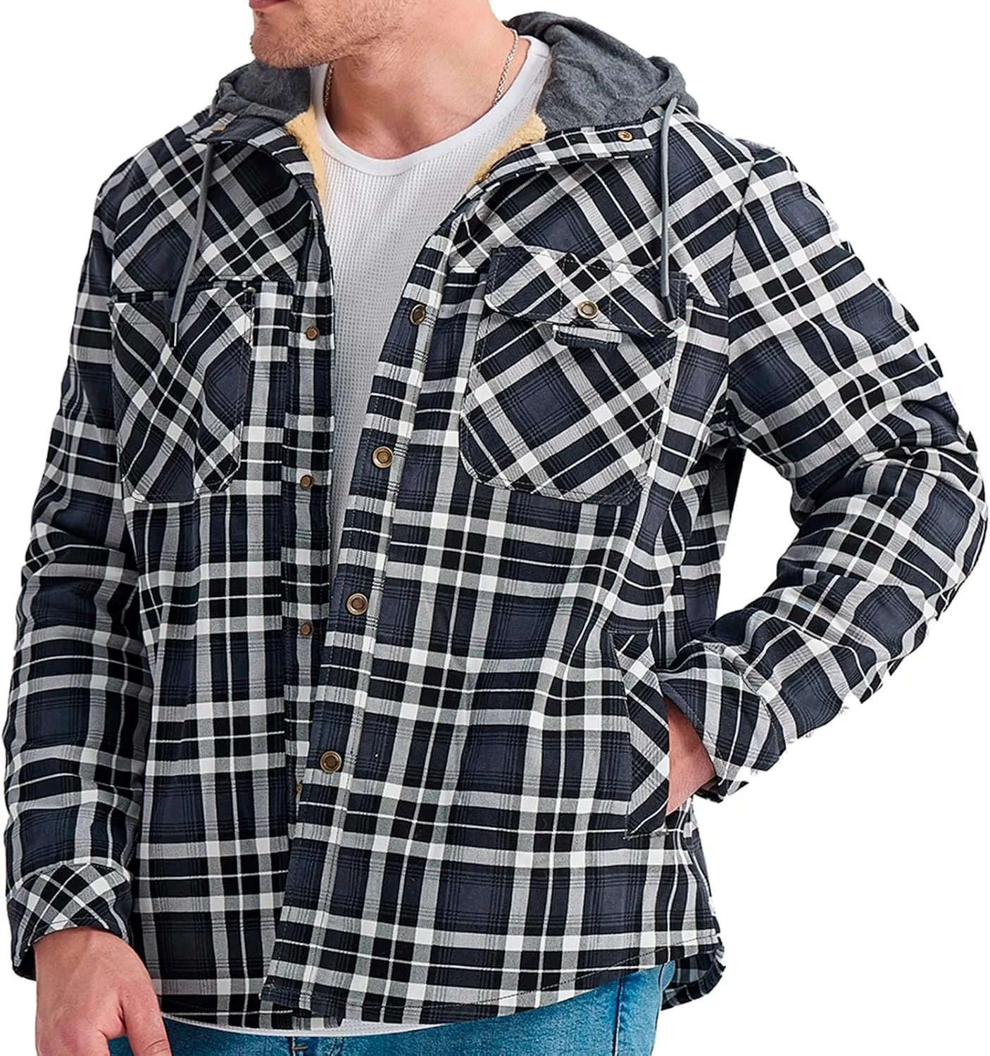 Fleece Sweatshirts Men Warm Sherpa Lined Sweatshirts Flannel Plaid Winter Zip Up Hoodies Thick Jacket
