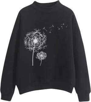 GIERIDUC Women's Casual Fashion Sweatshirts Oversized 2024 Fall Winter Long Sleeve Dandelion Printed Crew Neck Pullover Tops
