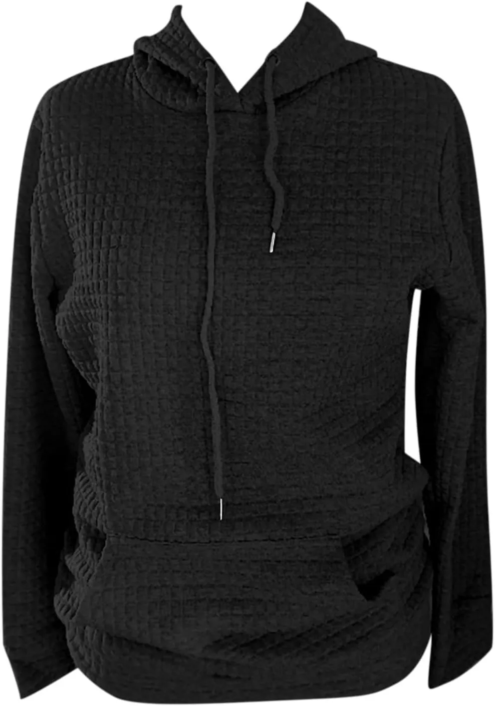 GIERIDUC Womens Oversized Hoodies Fall Winter Casual Waffle Plaid Sweatshirt Pockets Long Sleeve Drawstring Hooded Pullover