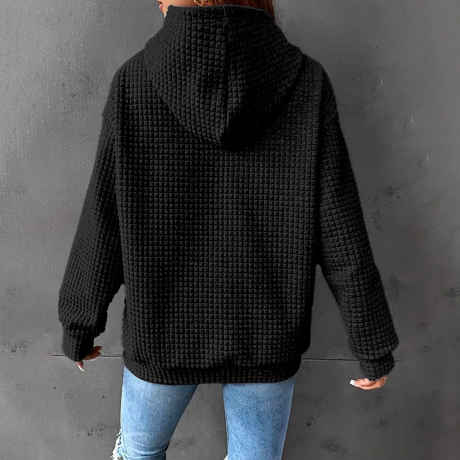 GIERIDUC Womens Oversized Hoodies Fall Winter Casual Waffle Plaid Sweatshirt Pockets Long Sleeve Drawstring Hooded Pullover