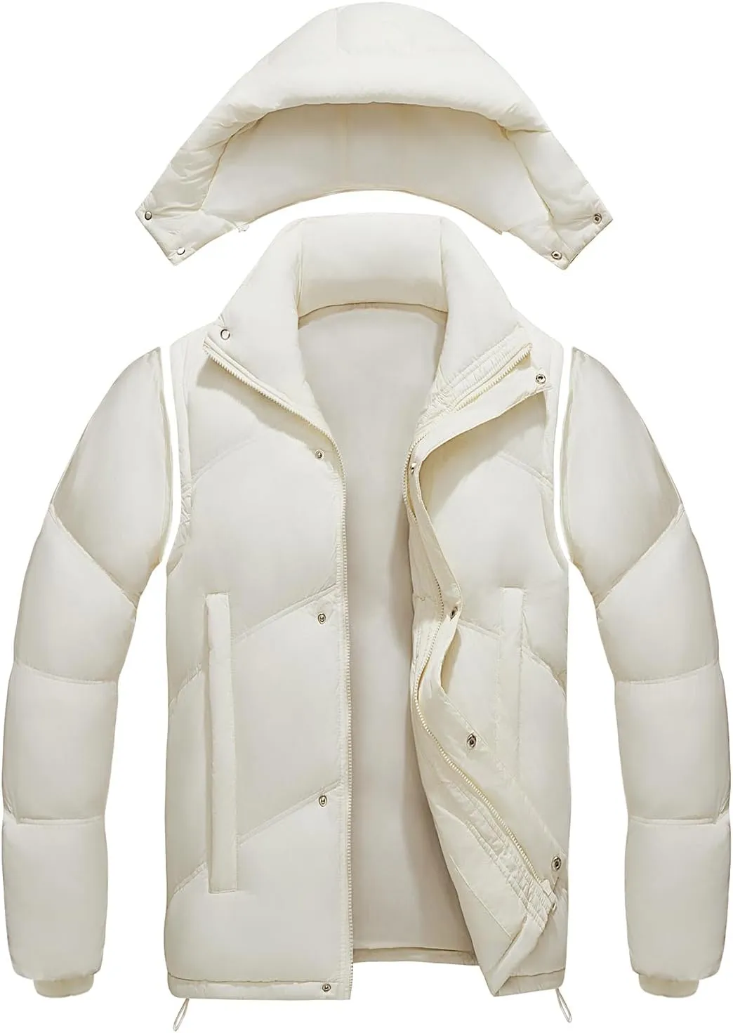GINGTTO Men's Insulated Puffer Jackets with Detatchable Sleeves & Hood, Thermal Waterproof Coats for Men