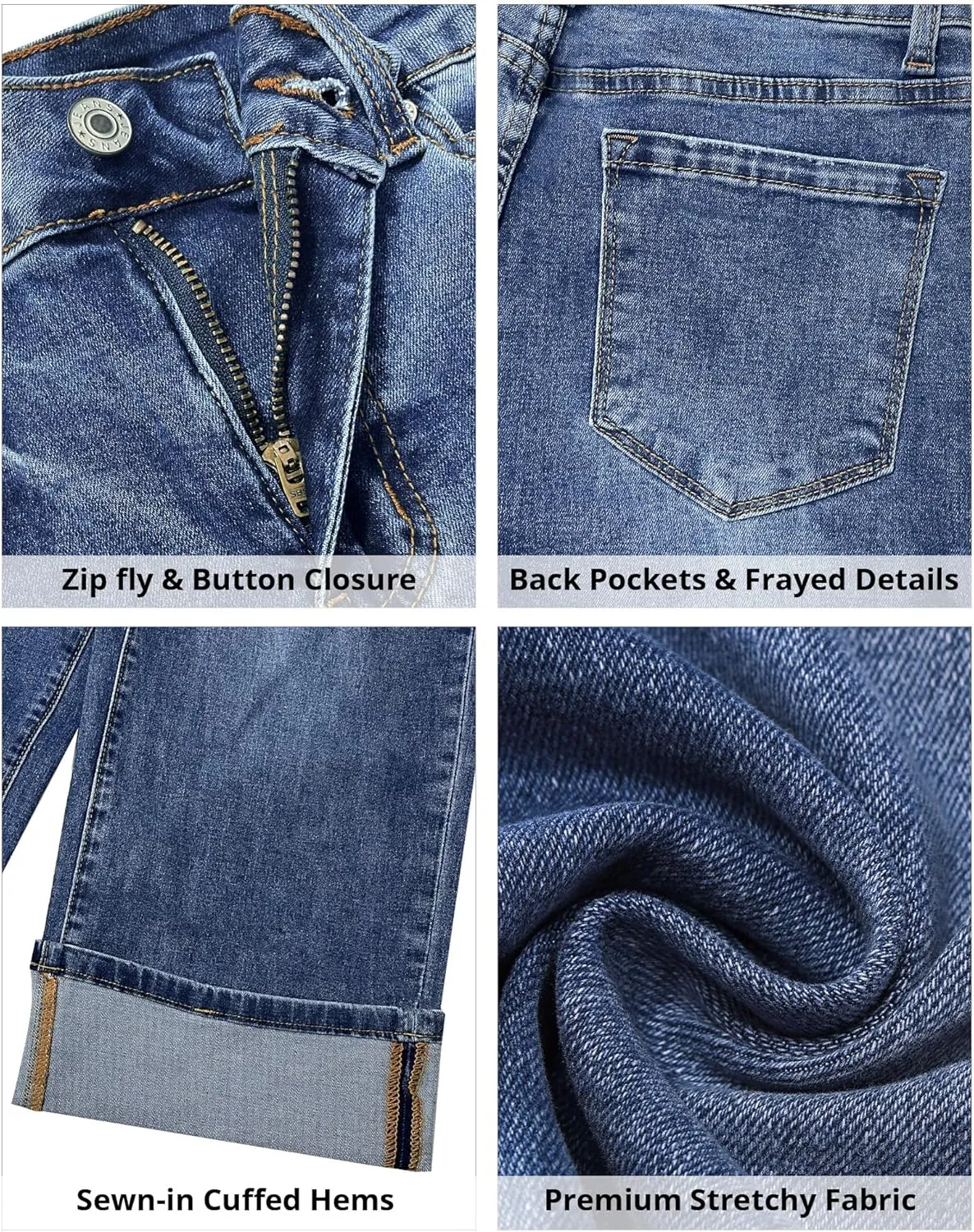 GRAPENT Wide Leg Jeans for Women High Waisted Stretchy Denim Crop Pants Fold Hem Cropped Baggy Jeans with Pockets