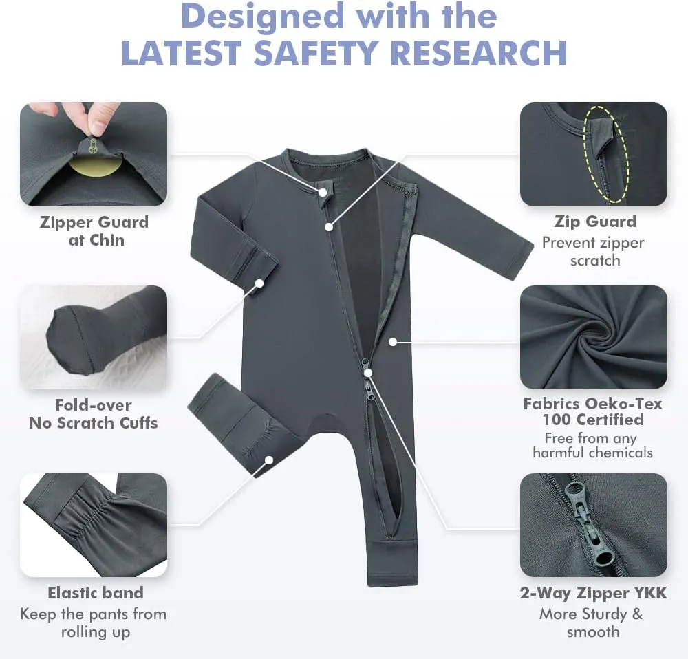 HAPIU Unisex Rayon Made from Bamboo Baby Rompers with Cuffs, 2 Way Zipper YKK, Footless Pajamas Jumpsuit