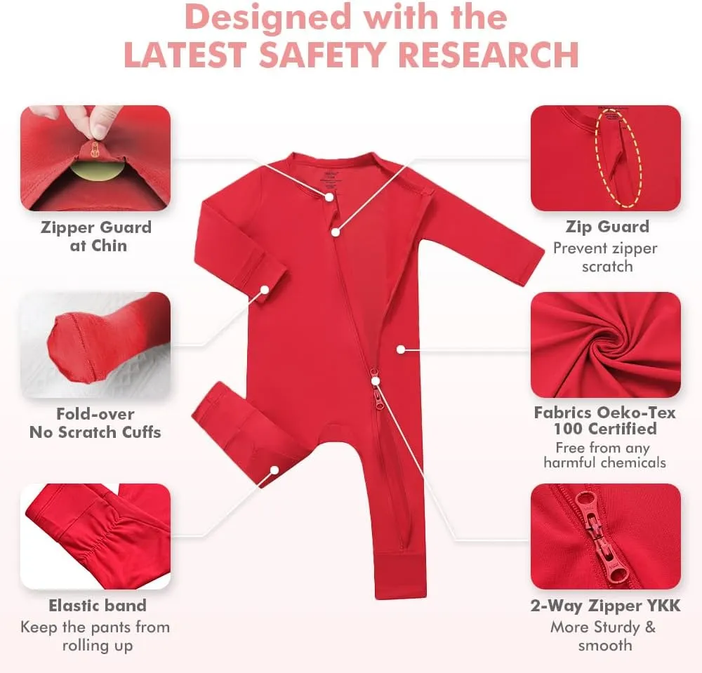 HAPIU Unisex Rayon Made from Bamboo Baby Rompers with Cuffs, 2 Way Zipper YKK, Footless Pajamas Jumpsuit