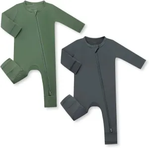 HAPIU Unisex Rayon Made from Bamboo Baby Rompers with Cuffs, 2 Way Zipper YKK, Footless Pajamas Jumpsuit