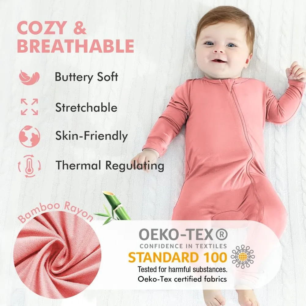 HAPIU Unisex Rayon Made from Bamboo Baby Rompers with Cuffs, 2 Way Zipper YKK, Footless Pajamas Jumpsuit