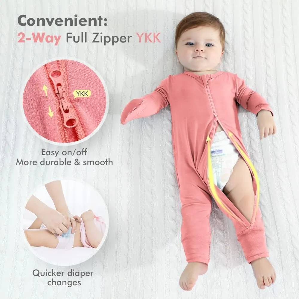 HAPIU Unisex Rayon Made from Bamboo Baby Rompers with Cuffs, 2 Way Zipper YKK, Footless Pajamas Jumpsuit