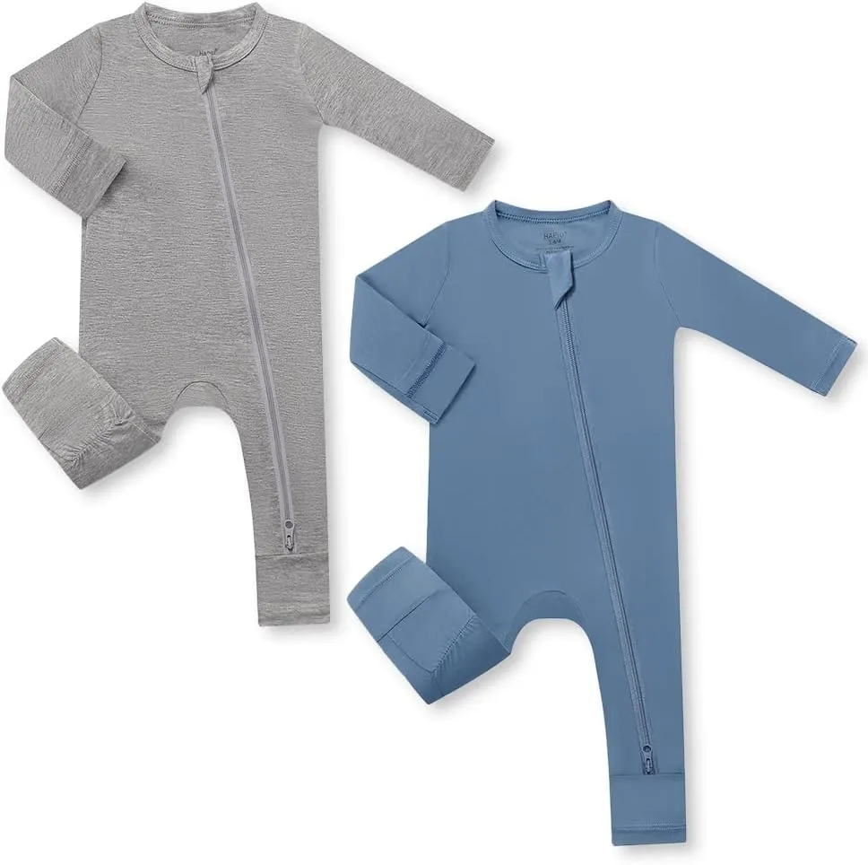 HAPIU Unisex Rayon Made from Bamboo Baby Rompers with Cuffs, 2 Way Zipper YKK, Footless Pajamas Jumpsuit