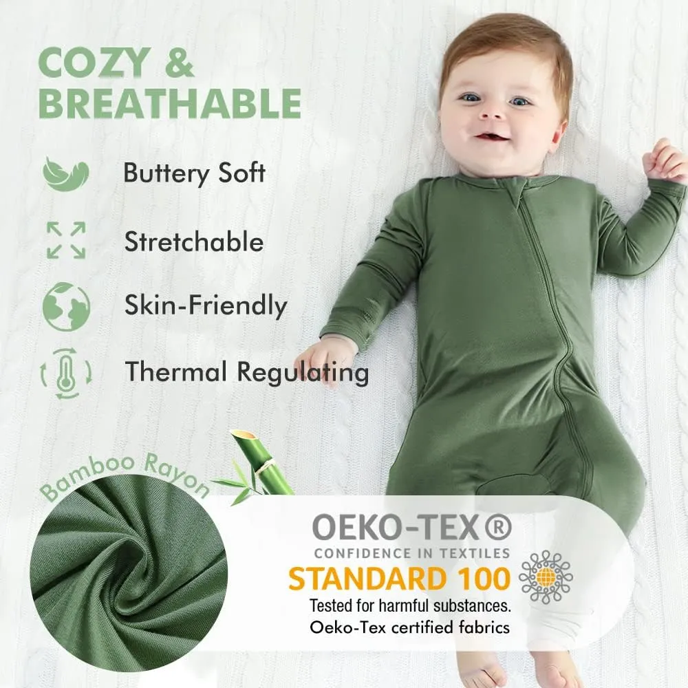 HAPIU Unisex Rayon Made from Bamboo Baby Rompers with Cuffs, 2 Way Zipper YKK, Footless Pajamas Jumpsuit