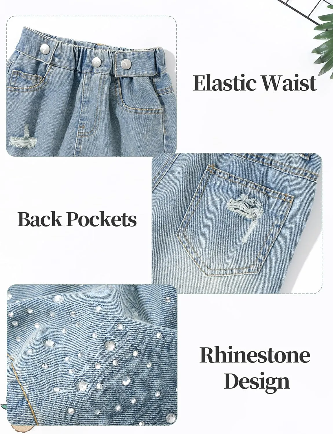 Happy Cherry Girls Casual Baggy Wide Leg Jeans Kids Fashion Elastic Waist Straight Loose Denim Pants Trousers