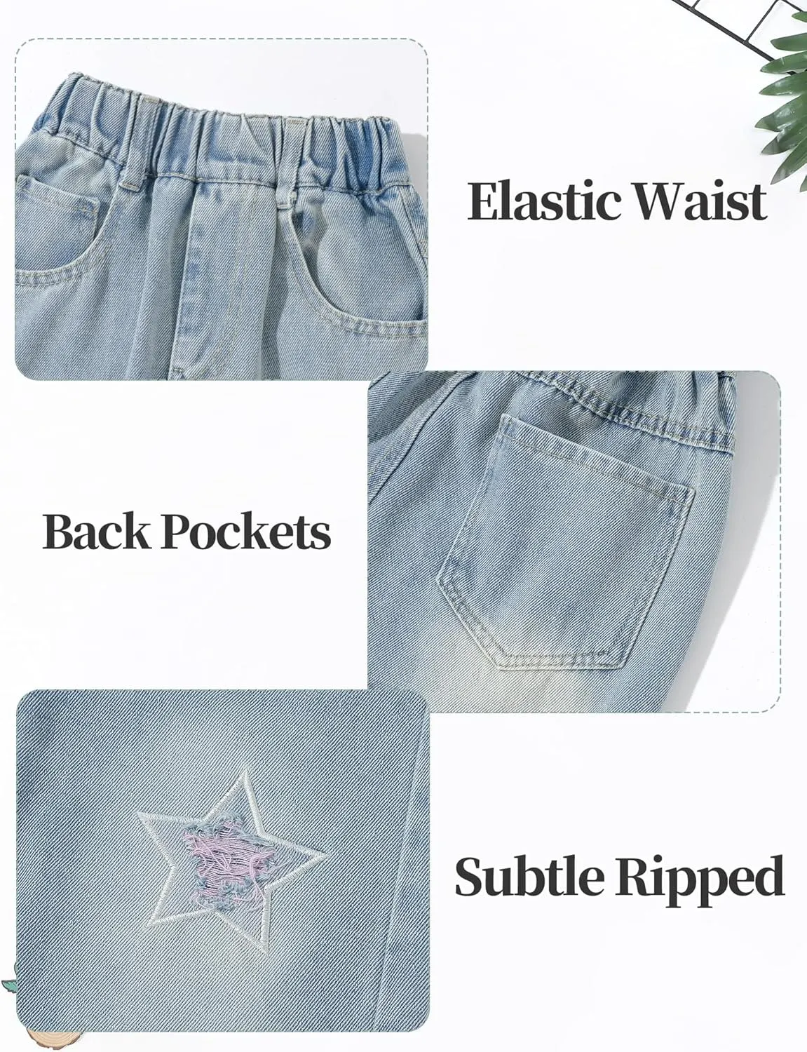 Happy Cherry Girls Casual Baggy Wide Leg Jeans Kids Fashion Elastic Waist Straight Loose Denim Pants Trousers