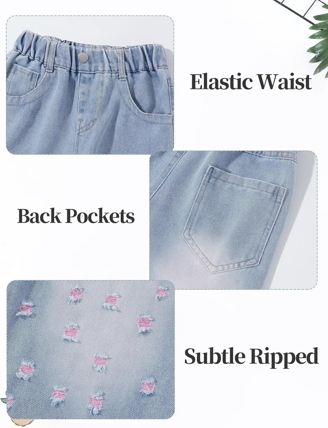 Happy Cherry Girls Casual Baggy Wide Leg Jeans Kids Fashion Elastic Waist Straight Loose Denim Pants Trousers