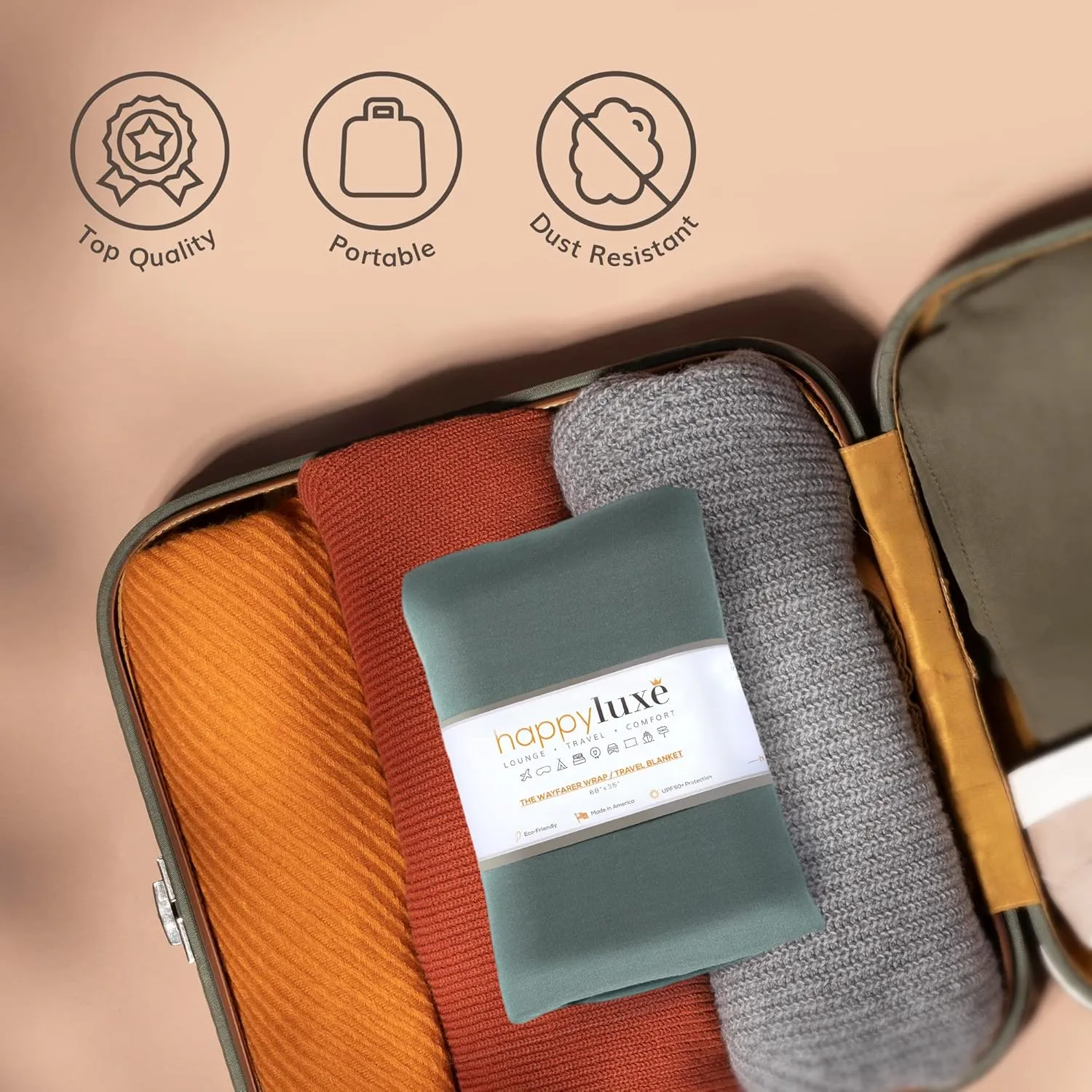Happyluxe Travel Shawl Wraps for Women - Eco-Cashmere Wrap 68x35in. Scarf, Airplane Blanket. Made In USA