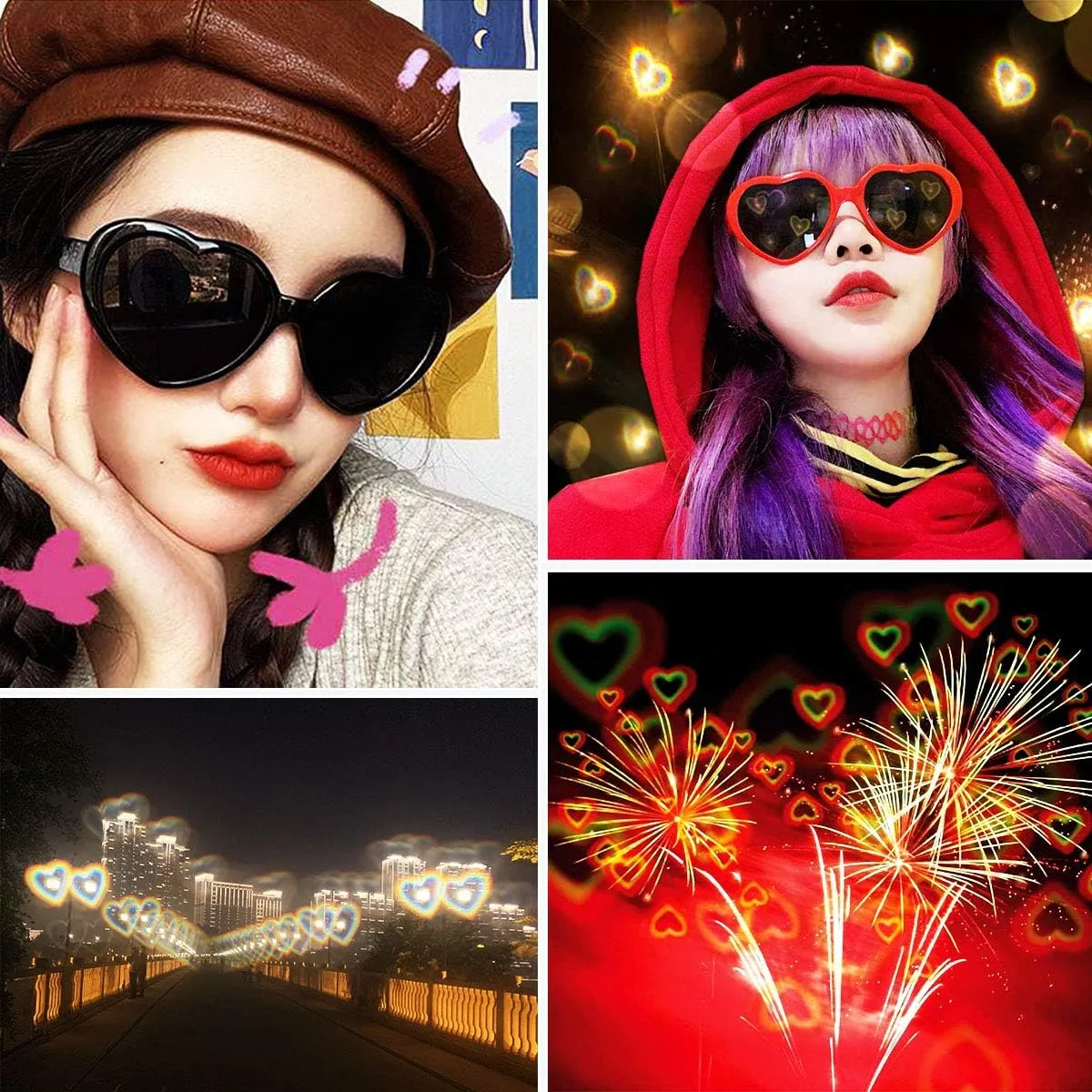Heart Effect Diffraction Sunglasses - Festival Party Rave Light Accessories With UV400 Protection