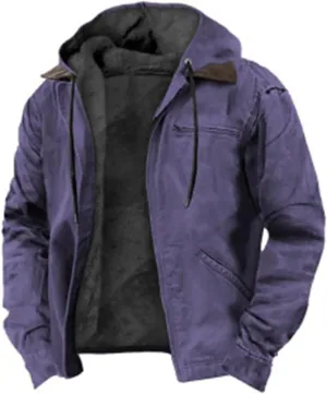 Heavyweight Winter Hoodie Jacket, Men Sherpa Jacket, Casual Stylish Zip Up Warm Fleece Sherpa Lined Jackets