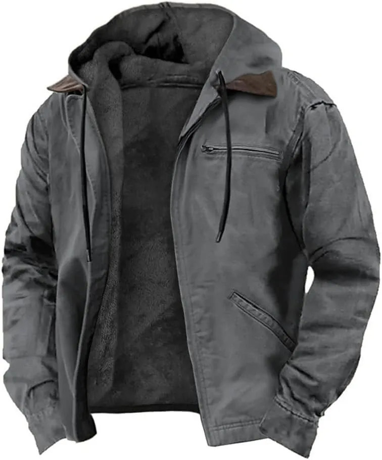 Heavyweight Winter Hoodie Jacket, Men Sherpa Jacket, Casual Stylish Zip Up Warm Fleece Sherpa Lined Jackets