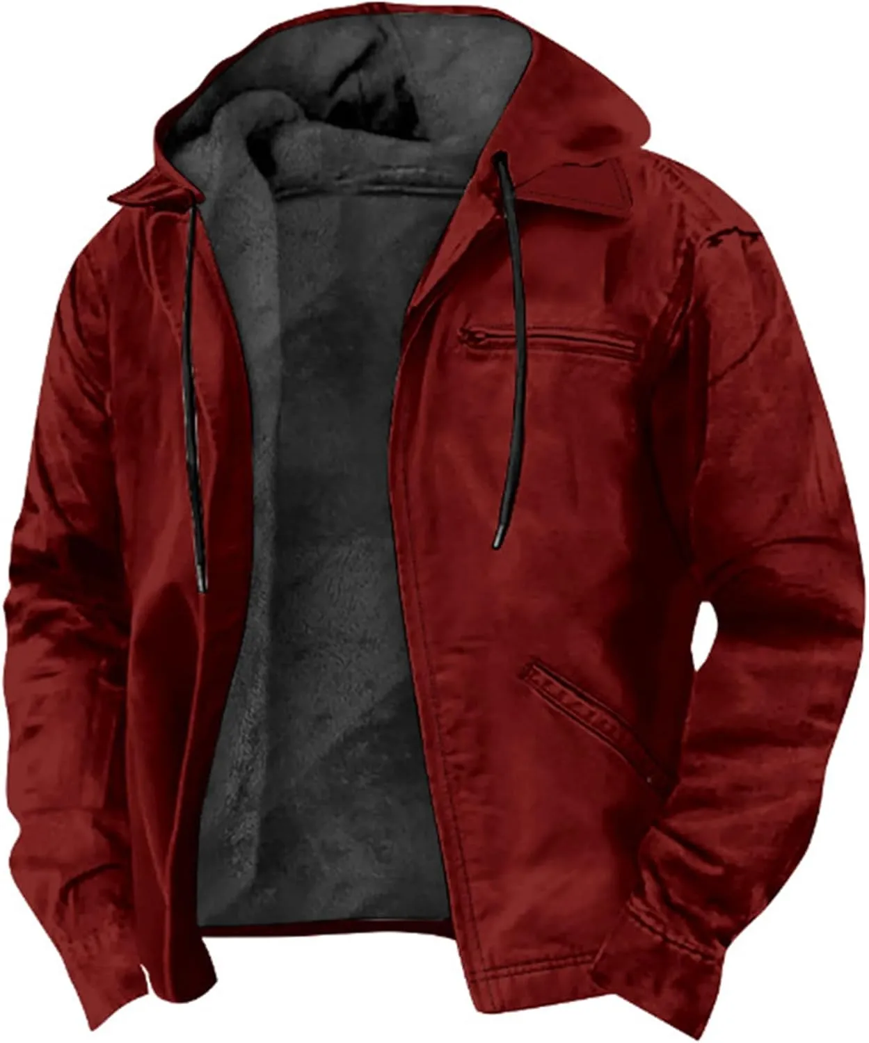 Heavyweight Winter Hoodie Jacket, Men Sherpa Jacket, Casual Stylish Zip Up Warm Fleece Sherpa Lined Jackets