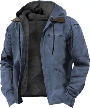 Heavyweight Winter Hoodie Jacket, Men Sherpa Jacket, Casual Stylish Zip Up Warm Fleece Sherpa Lined Jackets
